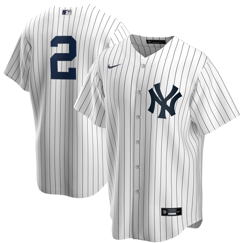 2020 MLB Men New York Yankees #2 Derek Jeter Nike White Navy Replica Jersey 1